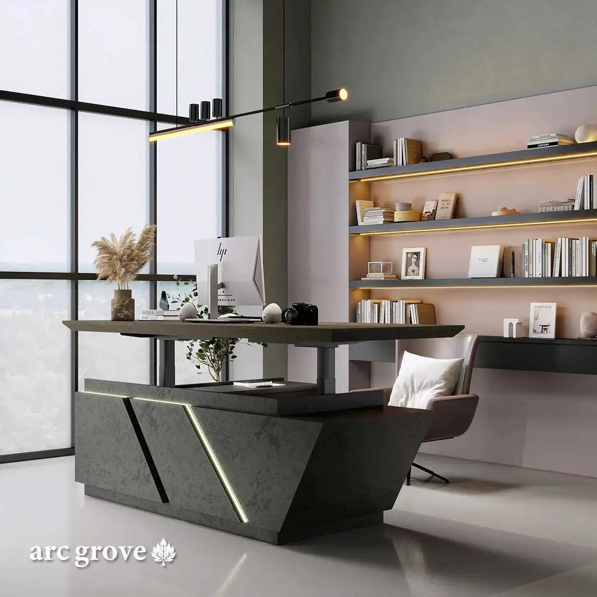 Maverick · Standing L-Shaped Executive Desk, Adjustable Height by Arc Grove
