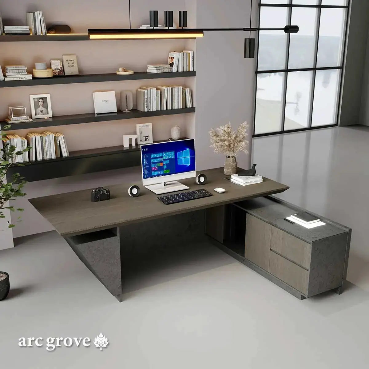 Maverick · Standing L-Shaped Executive Desk, Adjustable Height by Arc Grove