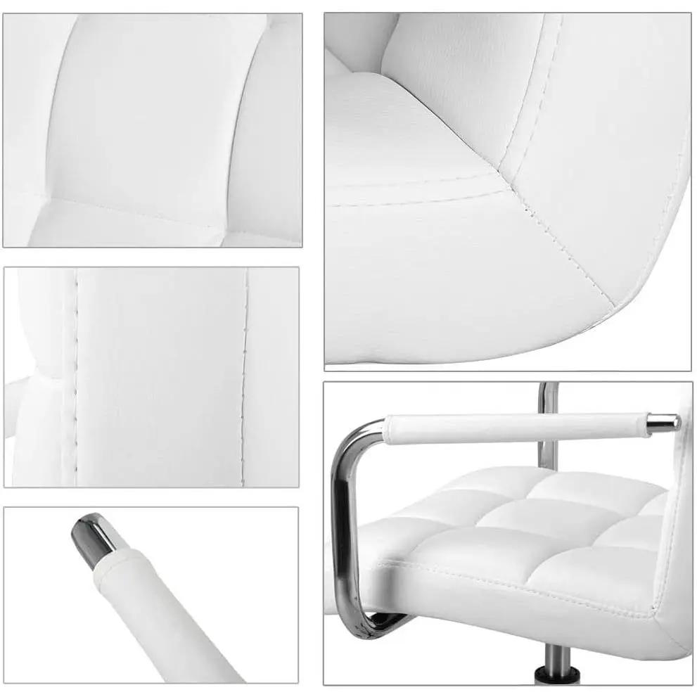 White Modern Faux Leather Mid-Back Swivel Office Chair with Armrests and Wheels by HomePacific