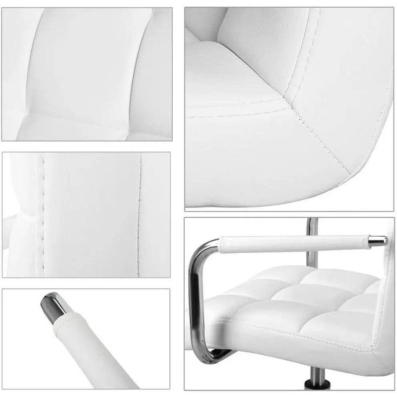 White Modern Faux Leather Mid-Back Swivel Office Chair with Armrests and Wheels by HomePacific