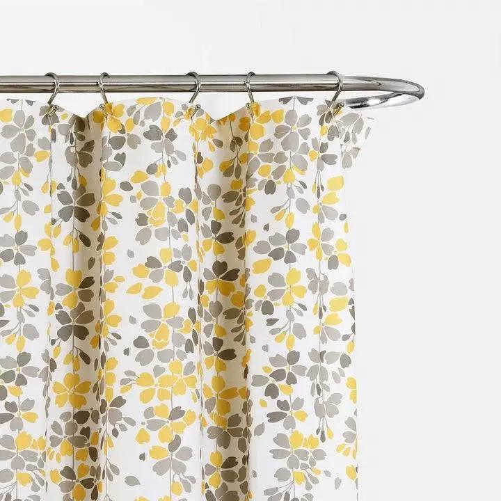 72-inch Off-White Beige Cream Yellow Grey Floral Vines Flowers Shower Curtain by HomePacific
