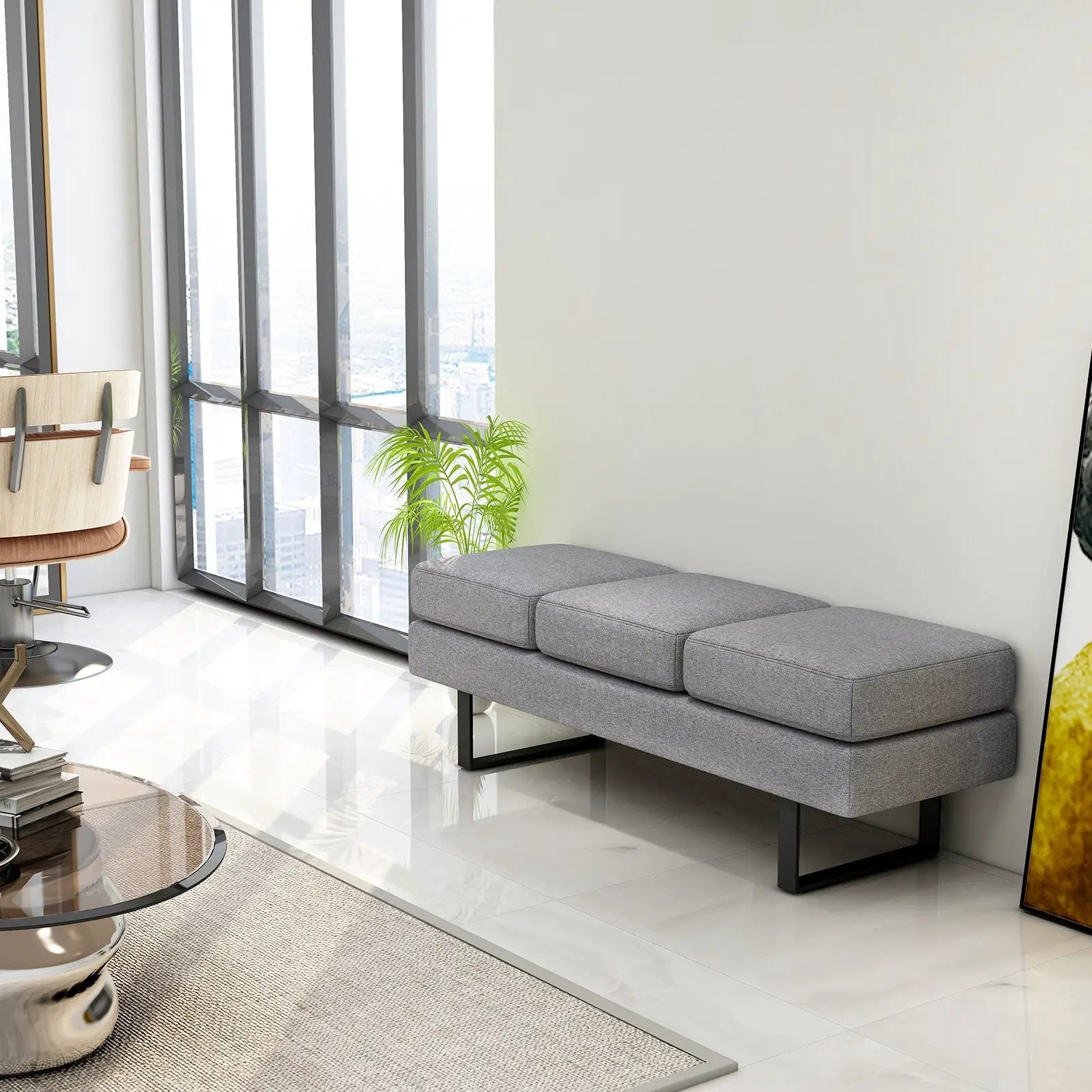 Waiting Room Bench Seating Long Bench with Metal Frame Leg by DirectDeals