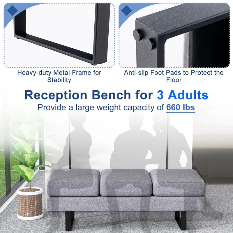 Waiting Room Bench Seating Long Bench with Metal Frame Leg by DirectDeals