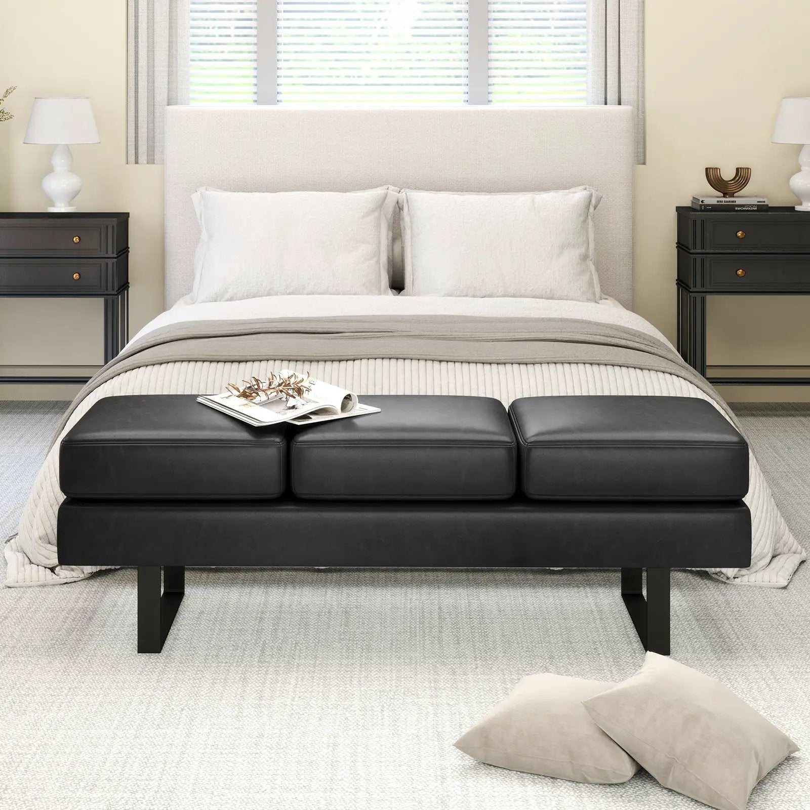 Waiting Room Bench Seating Long Bench with Metal Frame Leg by DirectDeals