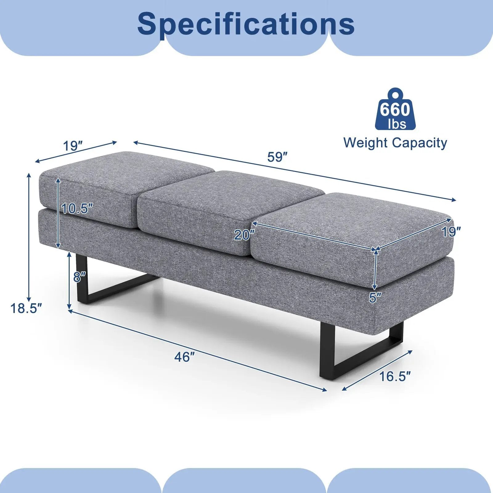 Waiting Room Bench Seating Long Bench with Metal Frame Leg by DirectDeals
