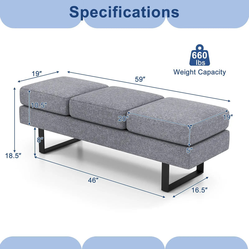Waiting Room Bench Seating Long Bench with Metal Frame Leg by DirectDeals