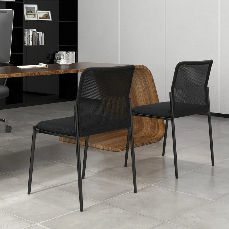 Waiting Room Chair Set of 2 with Ergonomic Mesh Backrest and Padded Seat-Black by DirectDeals