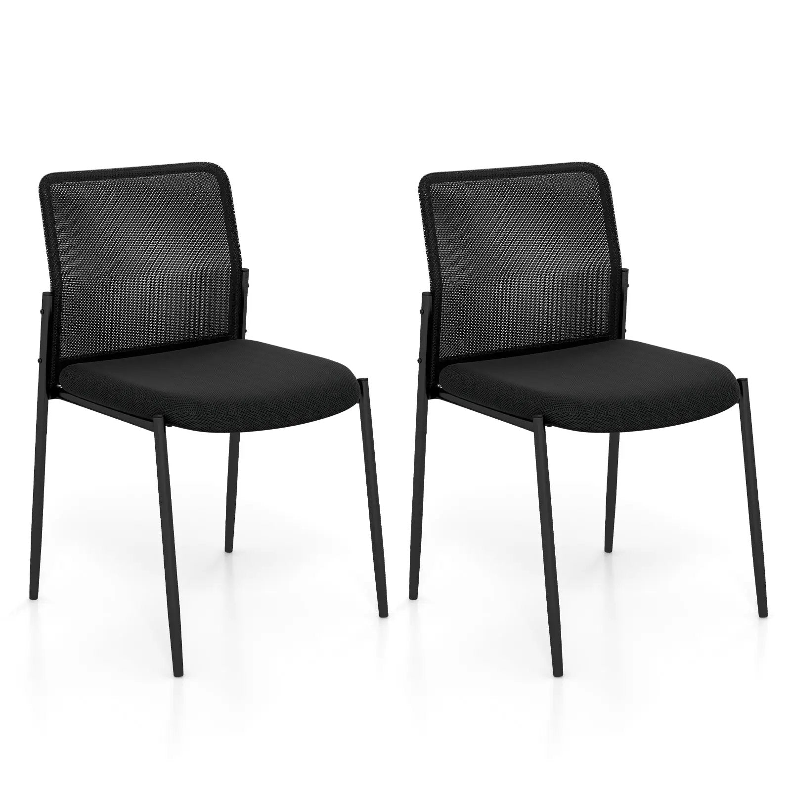 Waiting Room Chair Set of 2 with Ergonomic Mesh Backrest and Padded Seat-Black by DirectDeals
