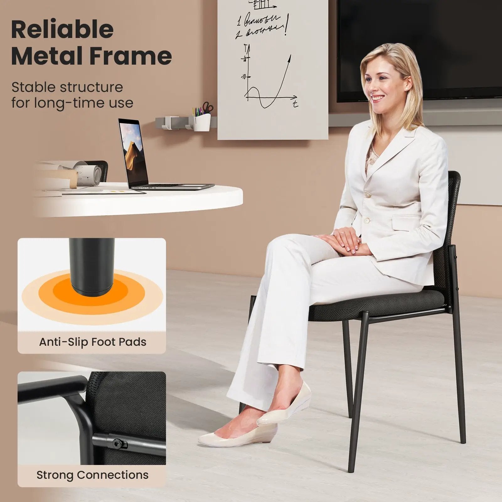 Waiting Room Chair Set of 2 with Ergonomic Mesh Backrest and Padded Seat-Black by DirectDeals