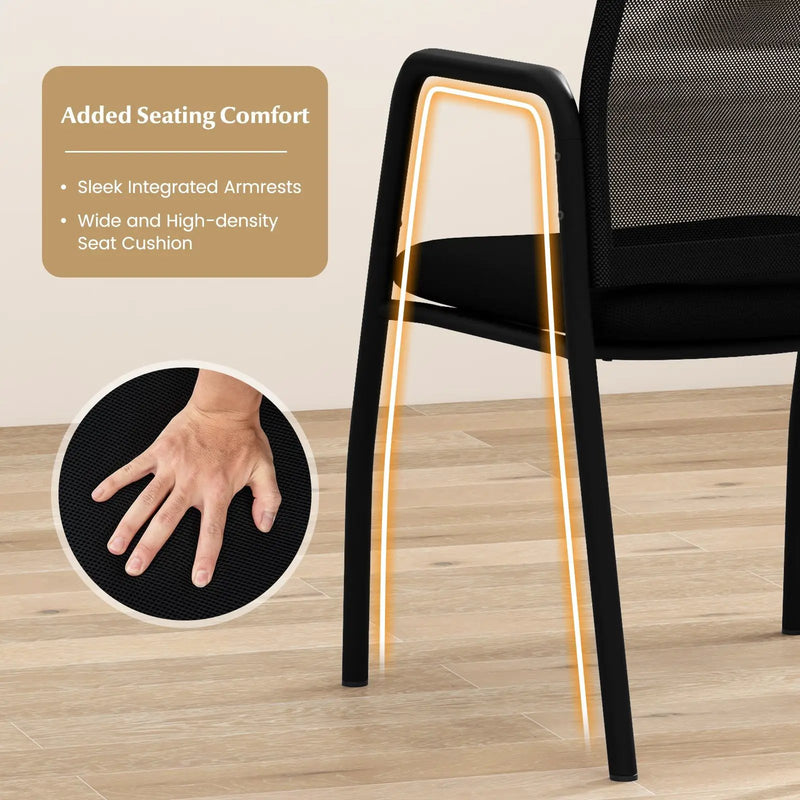 Waiting Room Chair Set of 2 Office Guest Chairs with Ergonomic Mesh Backrest-Black by DirectDeals