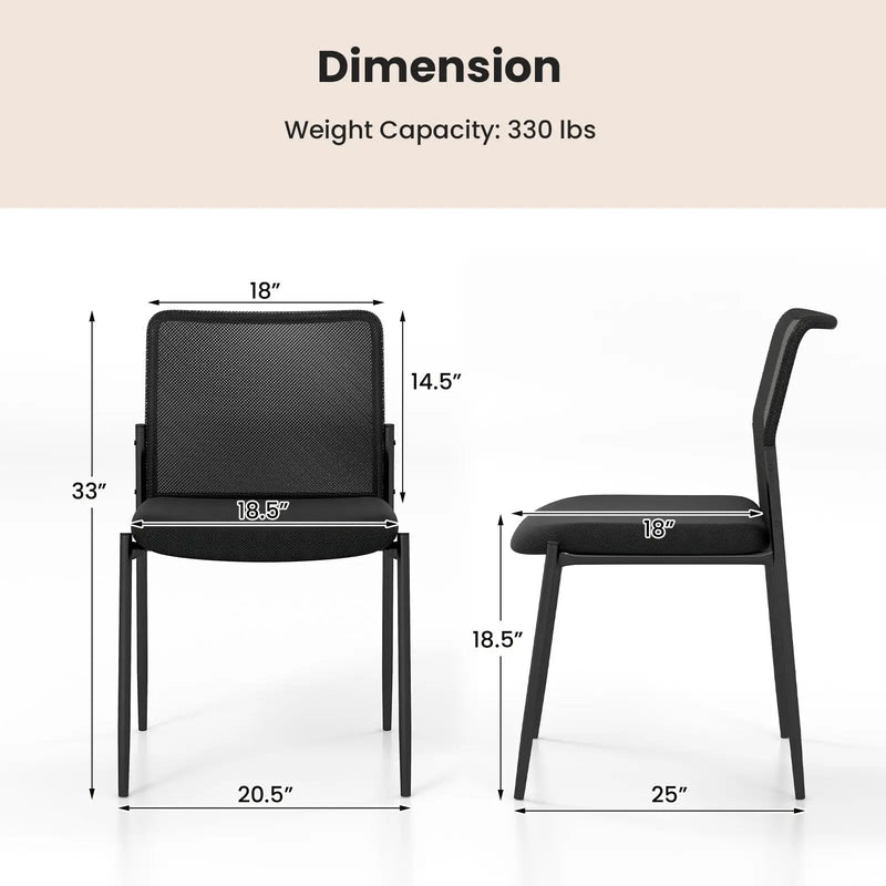 Waiting Room Chair Set of 2 with Ergonomic Mesh Backrest and Padded Seat-Black by DirectDeals