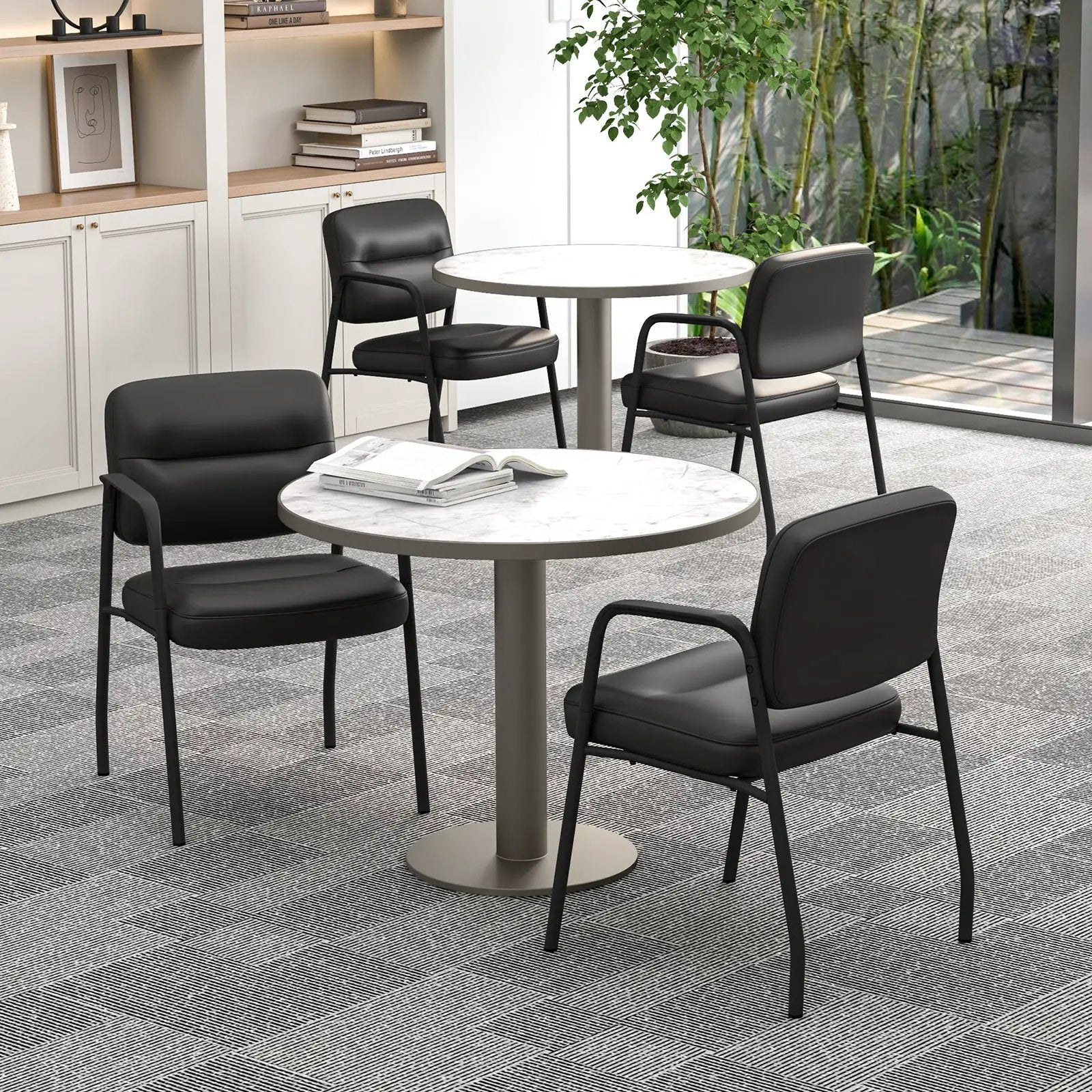 Waiting Room Guest Chair Set of 2 with Mixed PU Leather and Integrated Armrests-Black by DirectDeals