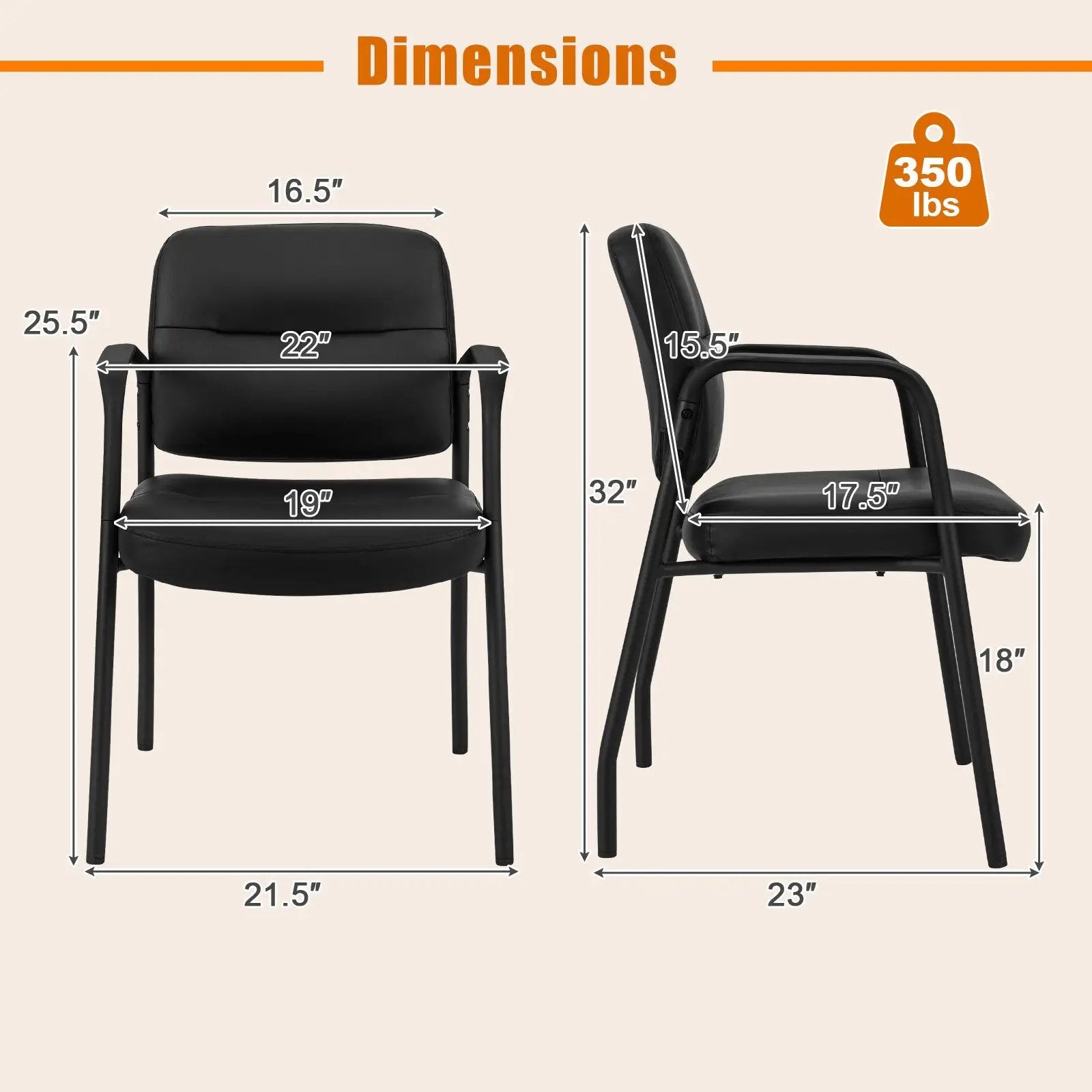 Waiting Room Guest Chair Set of 2 with Mixed PU Leather and Integrated Armrests-Black by DirectDeals