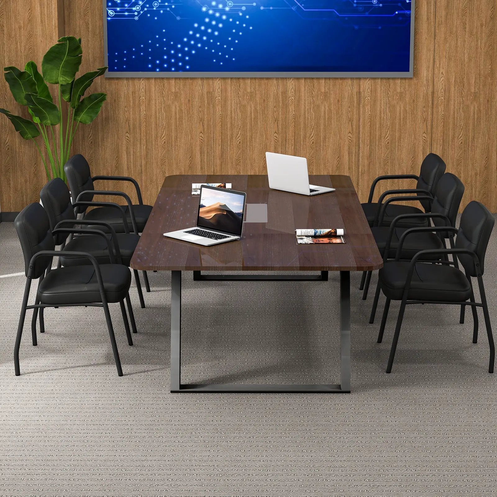 Waiting Room Guest Chair Set of 2 with Mixed PU Leather and Integrated Armrests-Black by DirectDeals