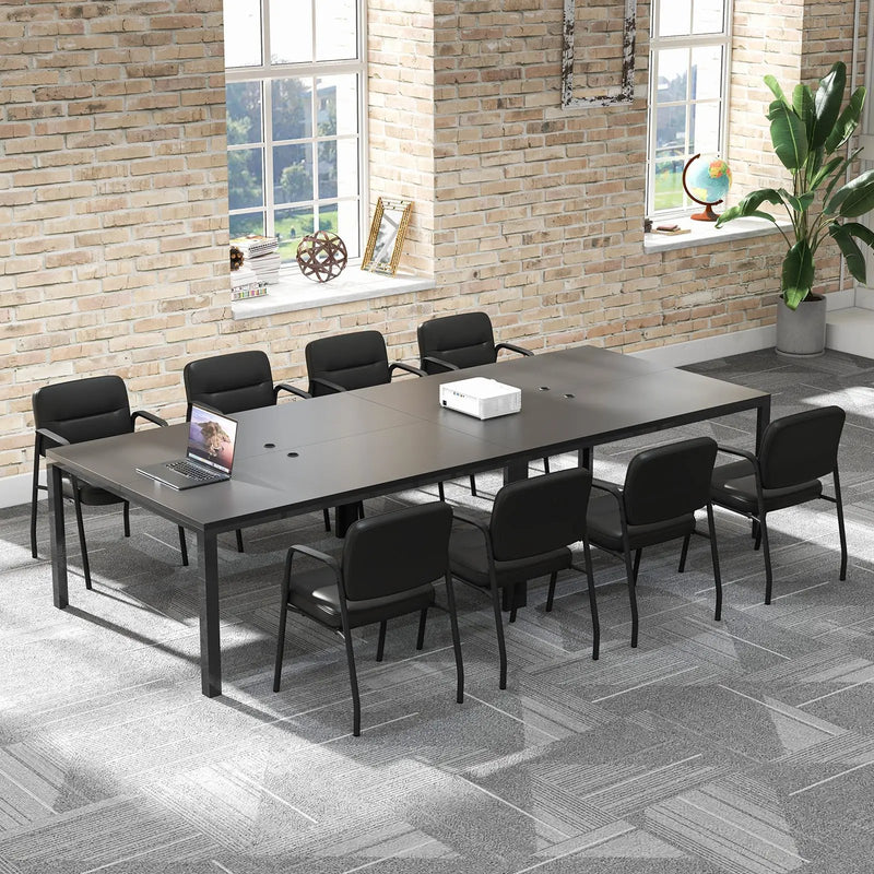 Waiting Room Guest Chair Set of 2 with Mixed PU Leather and Integrated Armrests-Black by DirectDeals