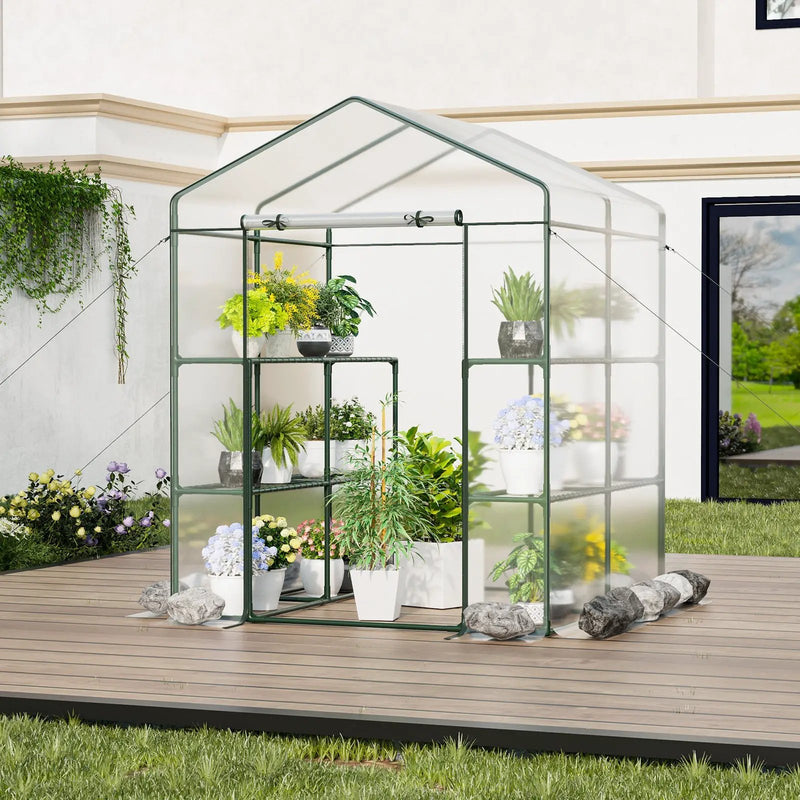 Walk-in Greenhouse with 3 Tiers 8 Shelves PVC Cover Roll-up Zippered Door by DirectDeals