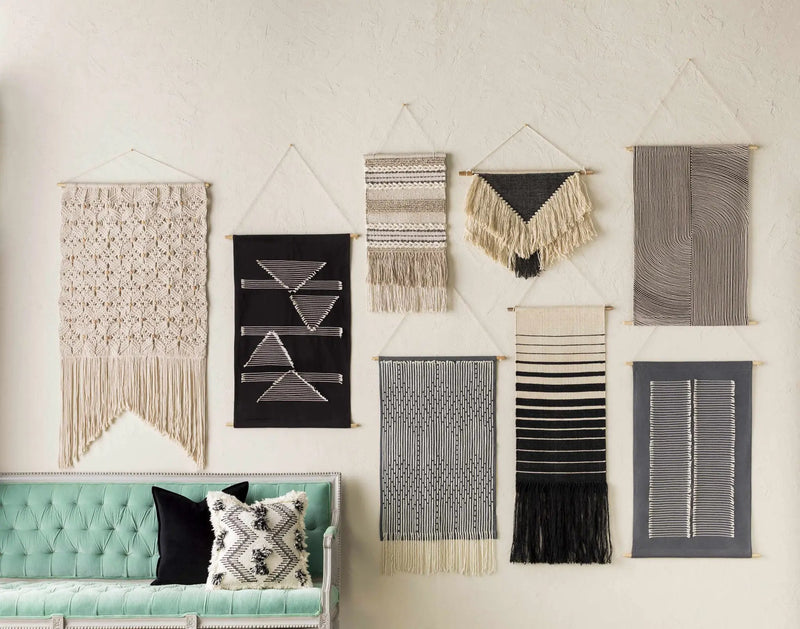Mansura Gray and White Patterned Wall Hanging by Boutique Rugs