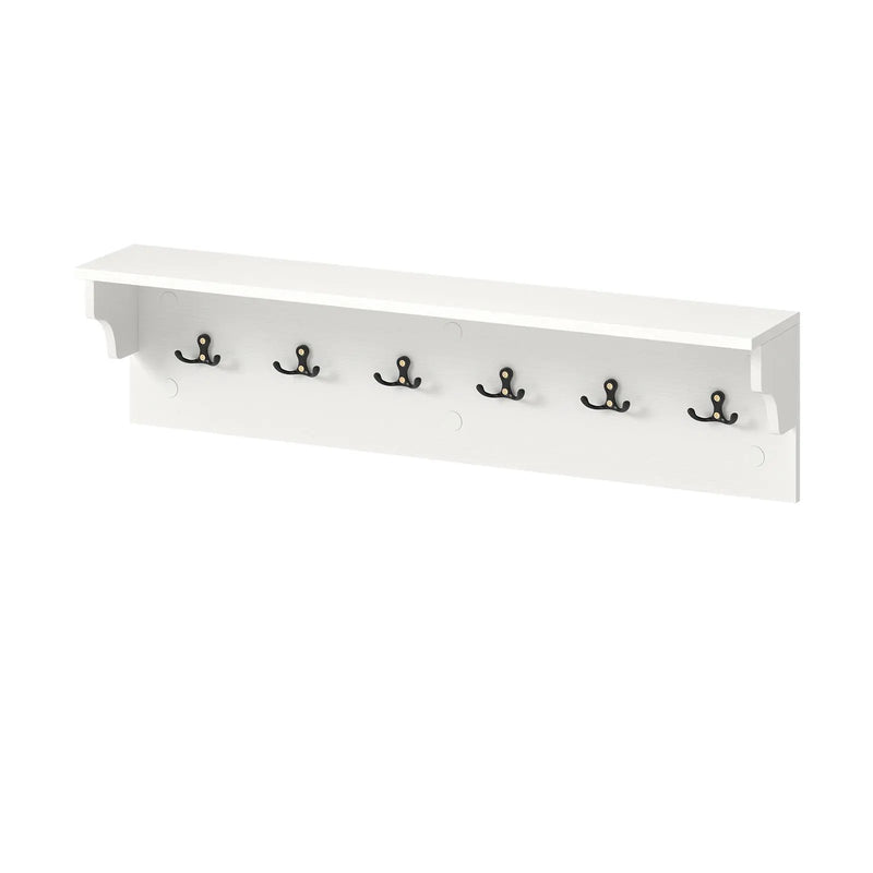 Wall Hooks with Shelf 31.5inch Wooden Coat Rack with 6 Hooks for Hats Towels Purses Robes by DirectDeals