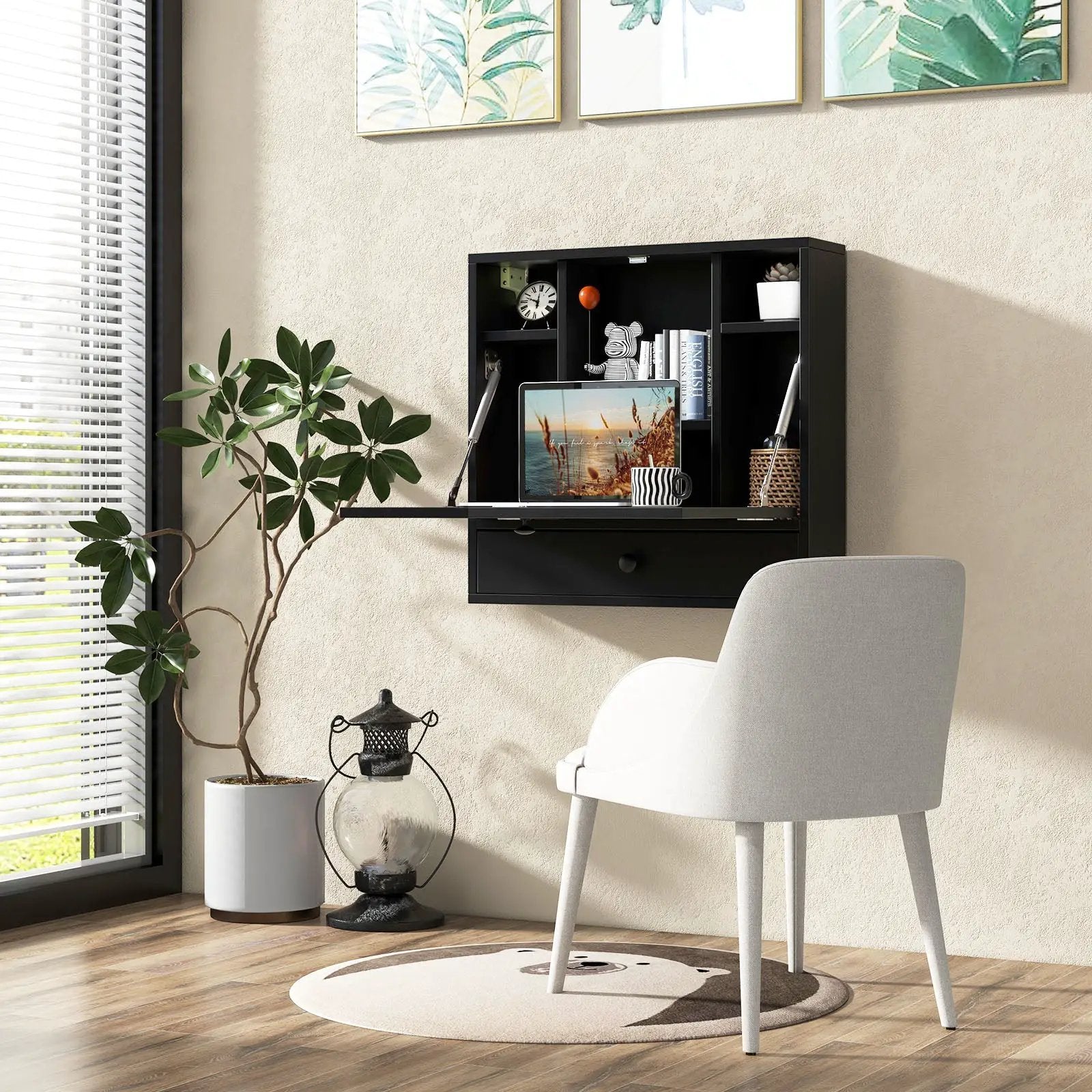 Wall-Mount Folding Desk with Storage Shelves and Drawer by DirectDeals