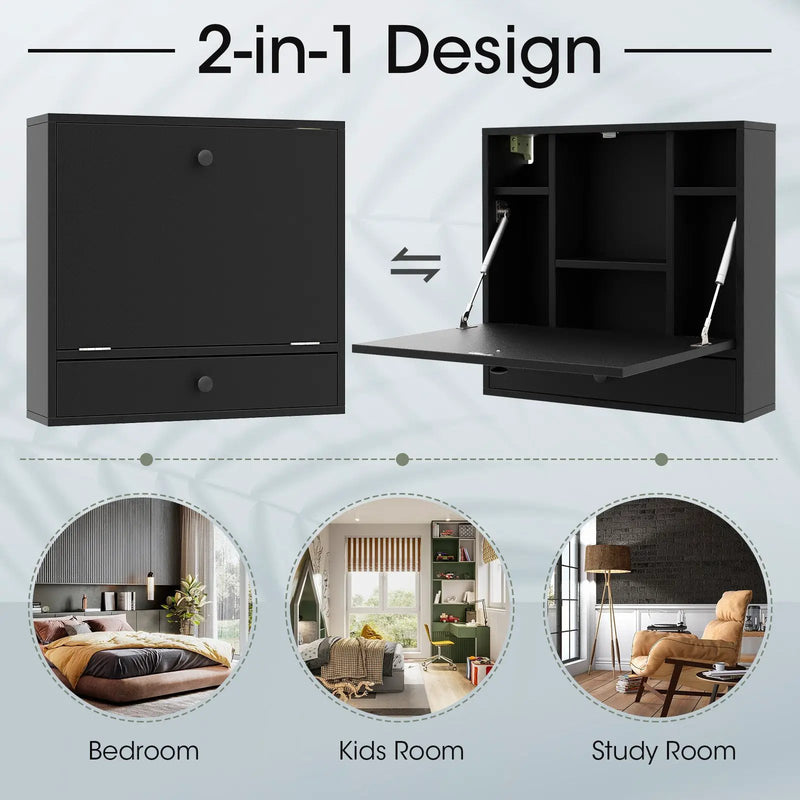 Wall-Mount Folding Desk with Storage Shelves and Drawer by DirectDeals