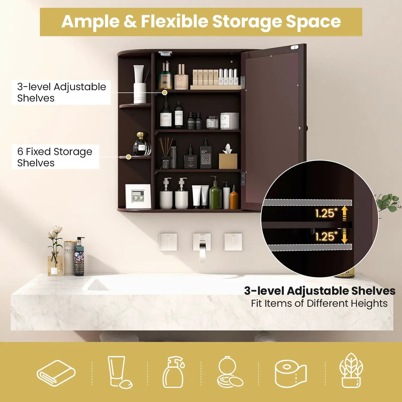 Wall-Mounted Bathroom Mirror Cabinet with Storage Shelves by DirectDeals