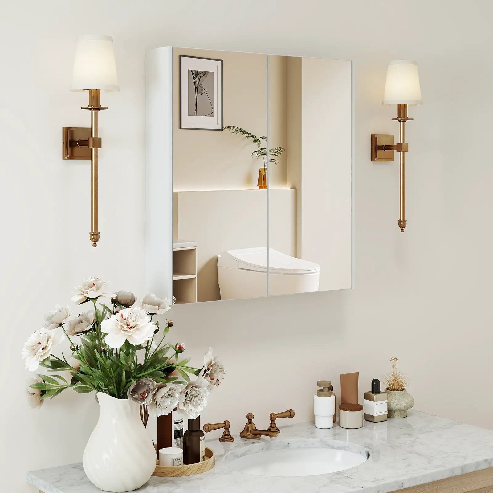 Double Door Bathroom Wall Cabinet with Mirror and Adjustable Shelf by DirectDeals