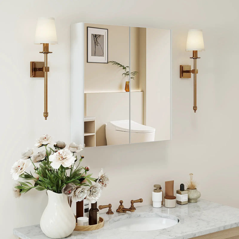 Double Door Bathroom Wall Cabinet with Mirror and Adjustable Shelf by DirectDeals
