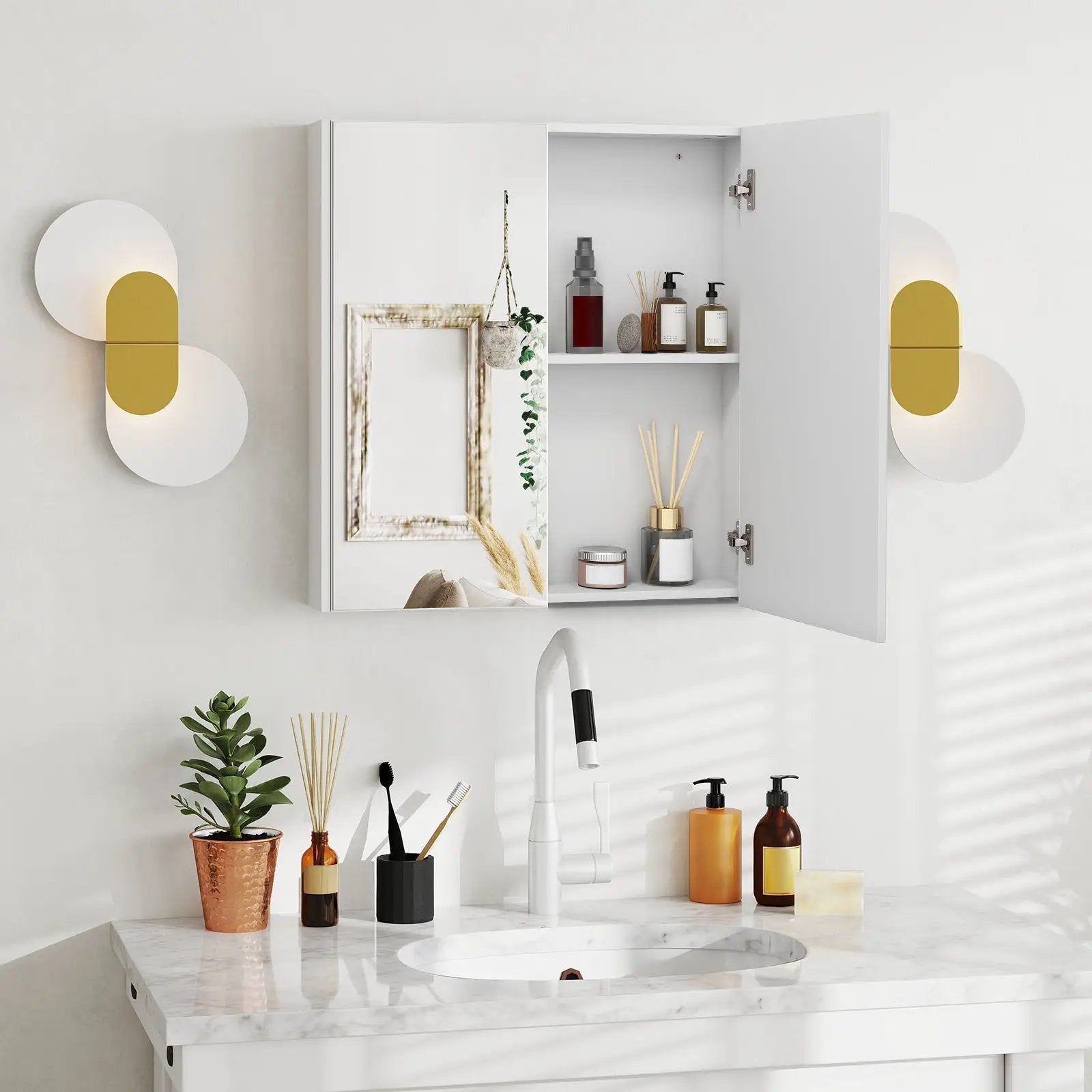 Double Door Bathroom Wall Cabinet with Mirror and Adjustable Shelf by DirectDeals