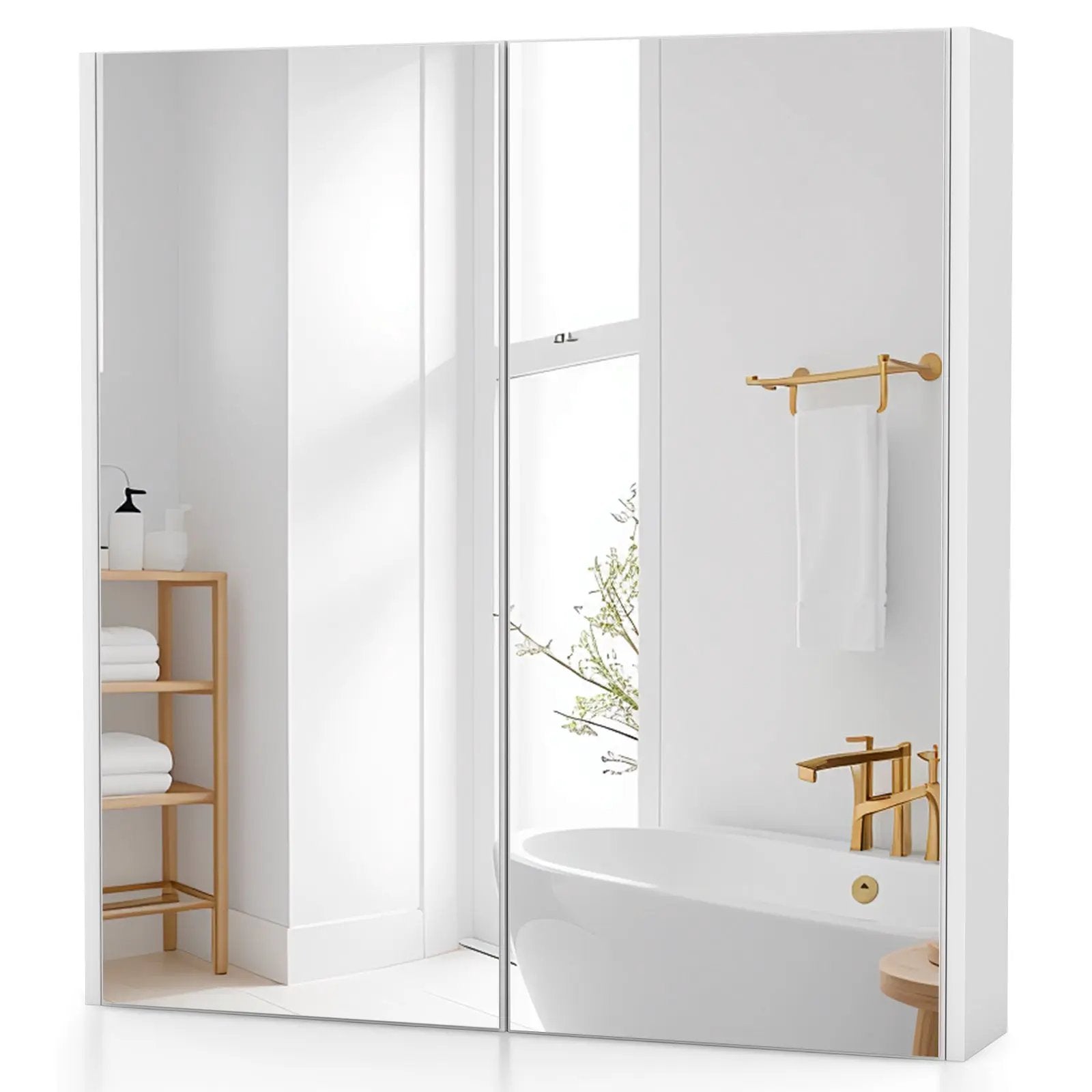 Double Door Bathroom Wall Cabinet with Mirror and Adjustable Shelf by DirectDeals