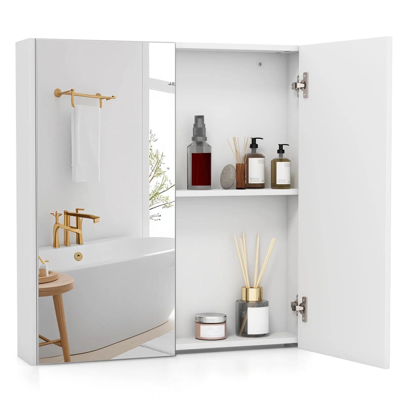 Double Door Bathroom Wall Cabinet with Mirror and Adjustable Shelf by DirectDeals