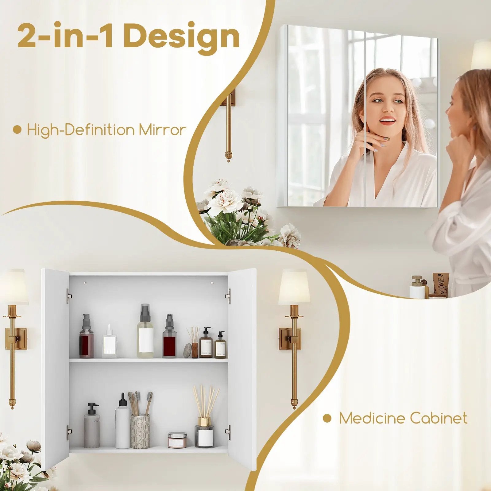 Double Door Bathroom Wall Cabinet with Mirror and Adjustable Shelf by DirectDeals