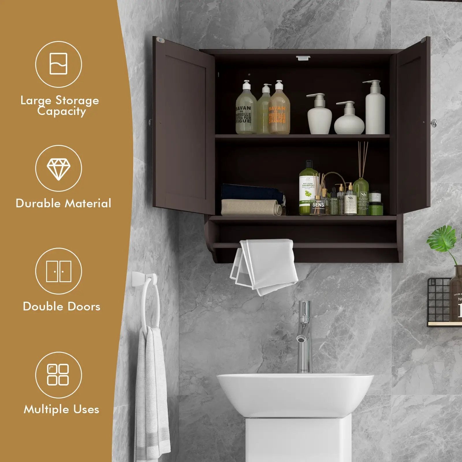 Wall Mounted Bathroom Storage Medicine Cabinet with Towel Bar by DirectDeals
