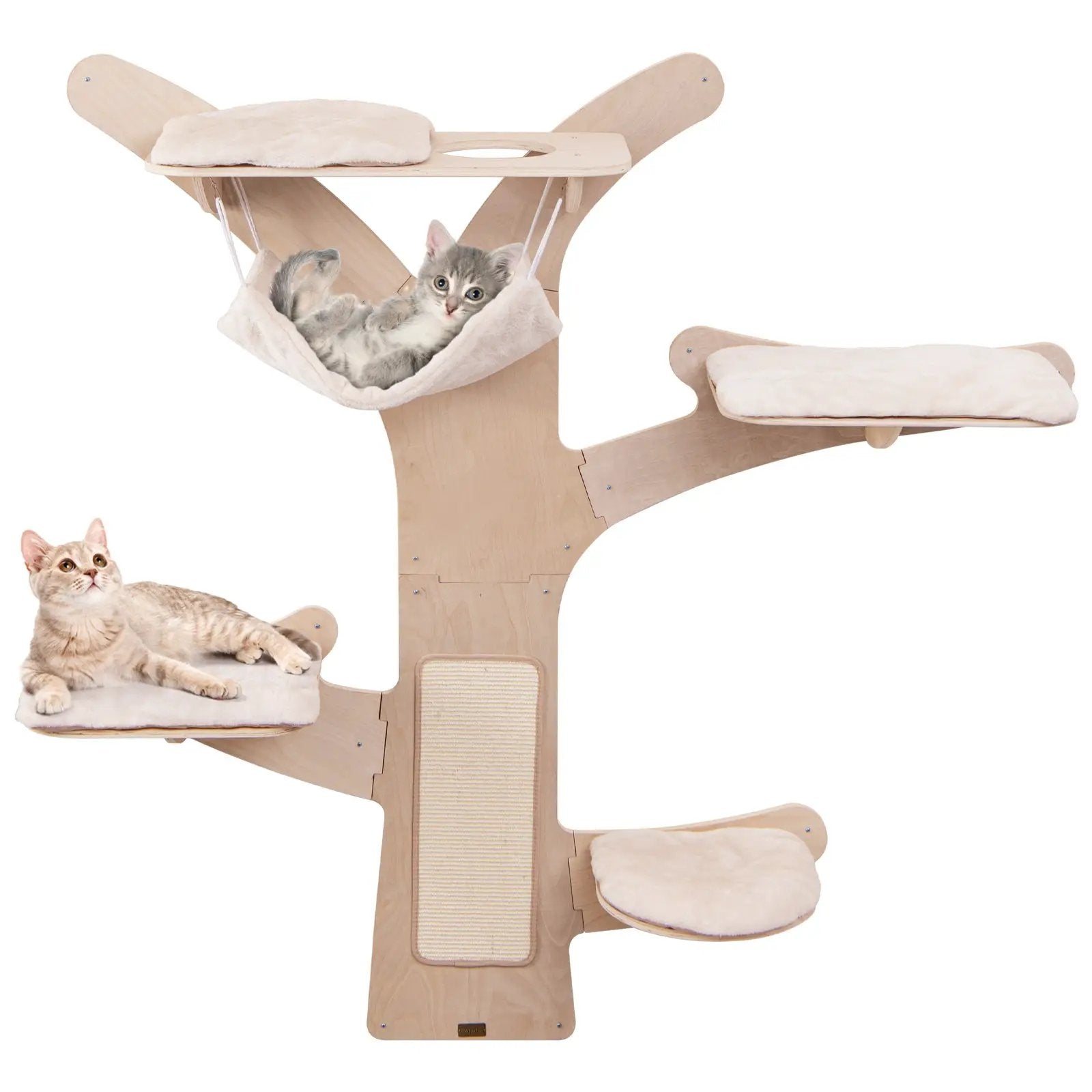 Wall-Mounted Cat Tower with Hammock Platforms and Sisal Scratching Mat-Natural by DirectDeals