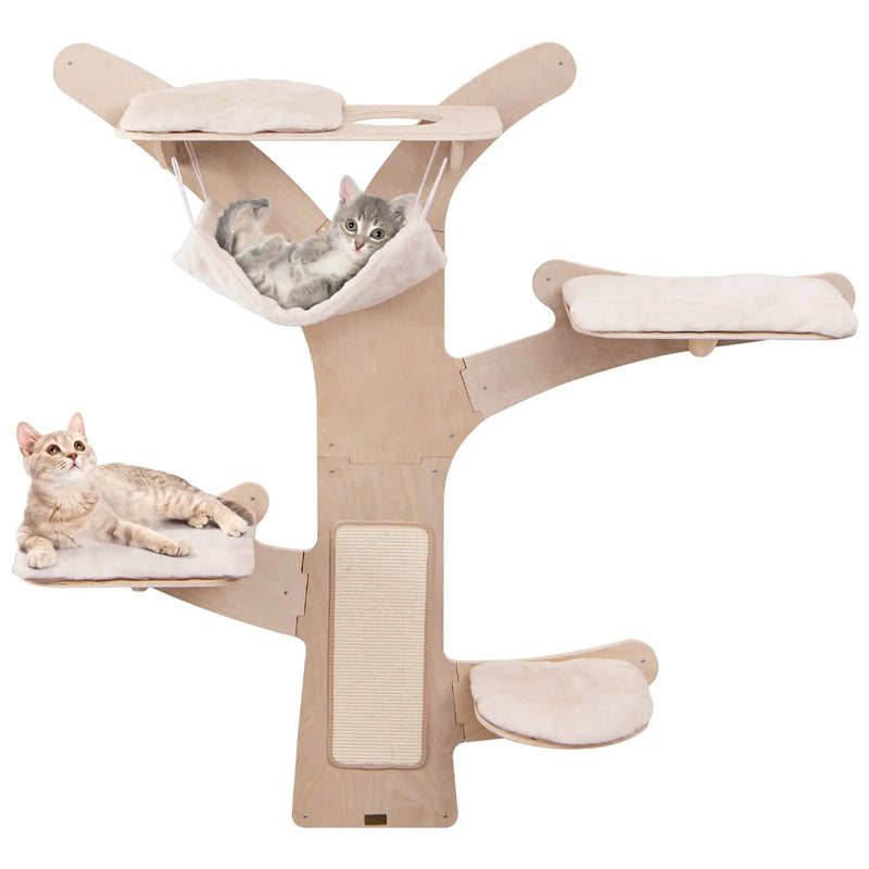 Wall-Mounted Cat Tower with Hammock Platforms and Sisal Scratching Mat-Natural by DirectDeals