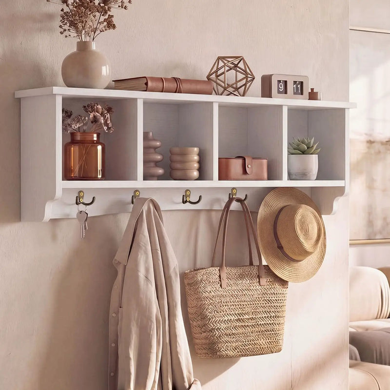 Wall-Mounted Coat Rack with 4 Cubbies and 5 Double Hooks by DirectDeals
