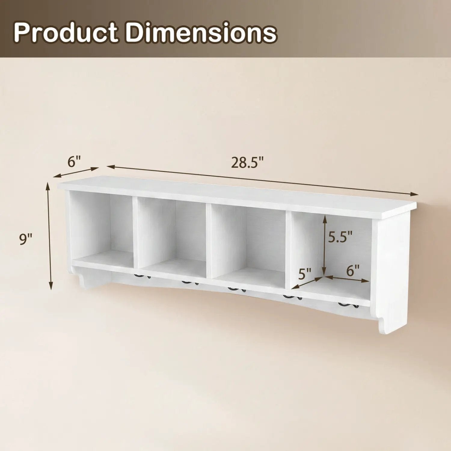 Wall-Mounted Coat Rack with 4 Cubbies and 5 Double Hooks by DirectDeals