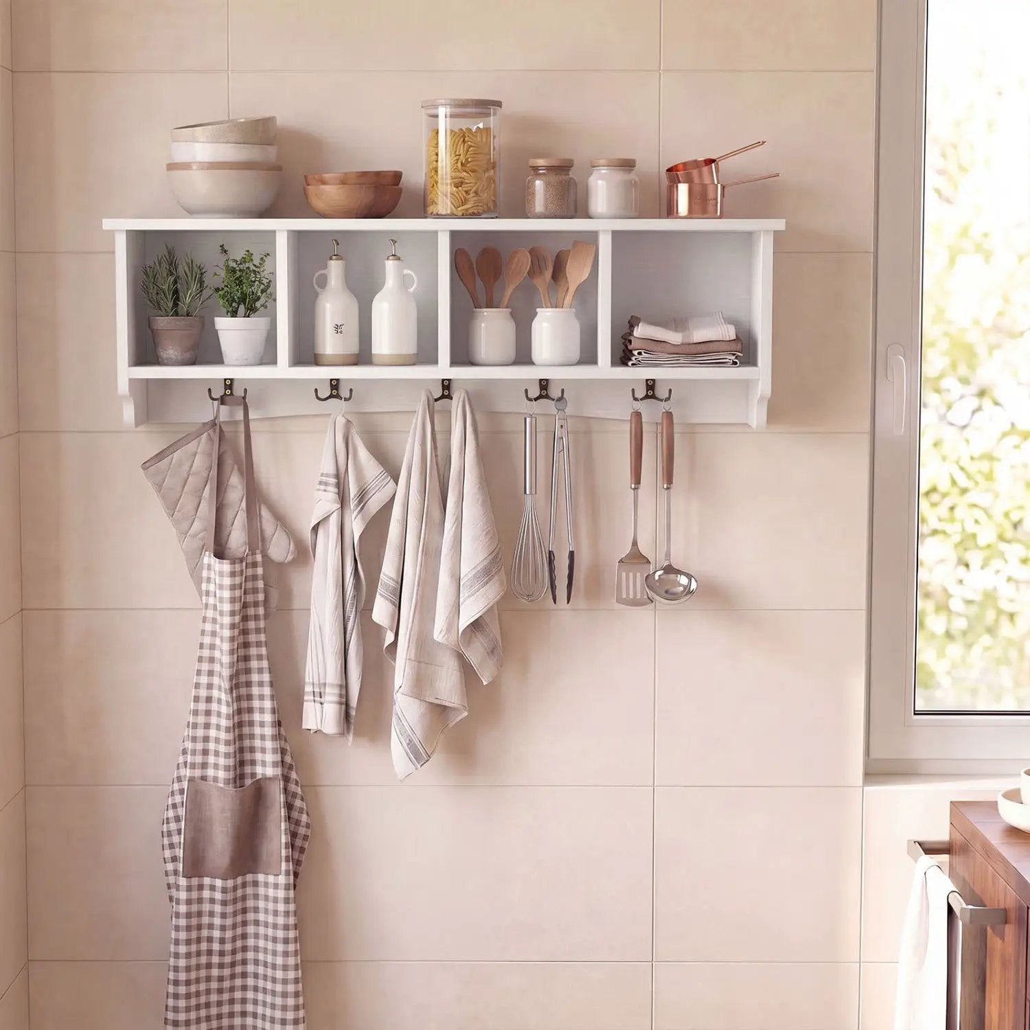 Wall-Mounted Coat Rack with 4 Cubbies and 5 Double Hooks by DirectDeals