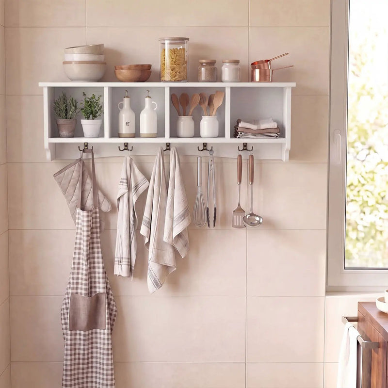 Wall-Mounted Coat Rack with 4 Cubbies and 5 Double Hooks by DirectDeals