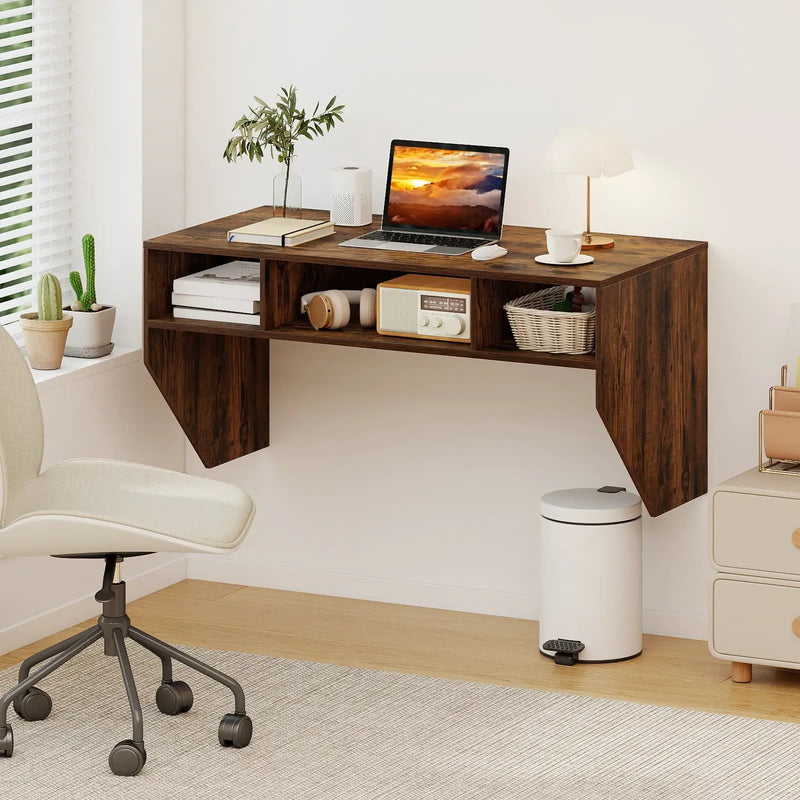Wall-Mounted Computer Desk Floating Laptop Desk with 3 Storage Compartments by DirectDeals