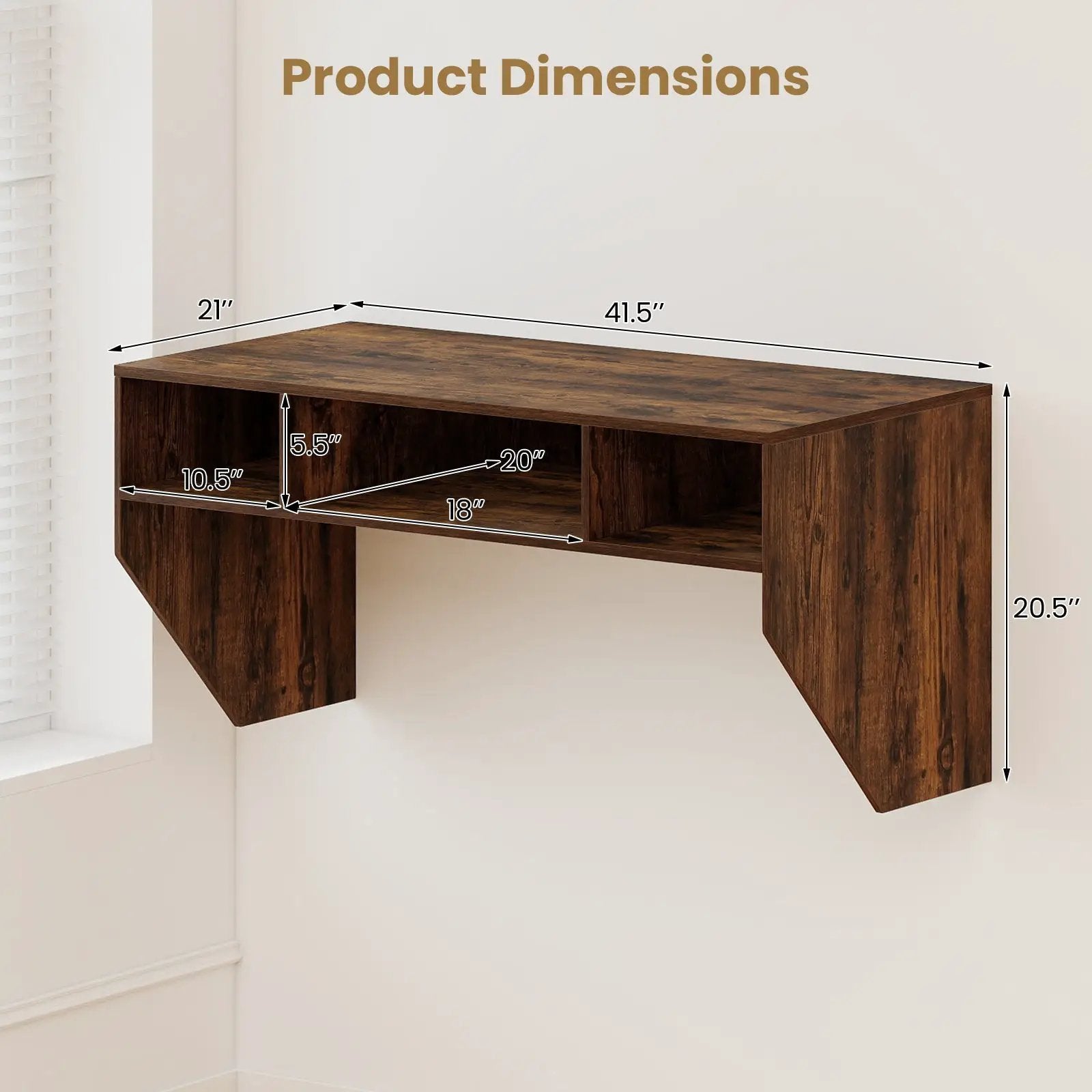 Wall-Mounted Computer Desk Floating Laptop Desk with 3 Storage Compartments by DirectDeals