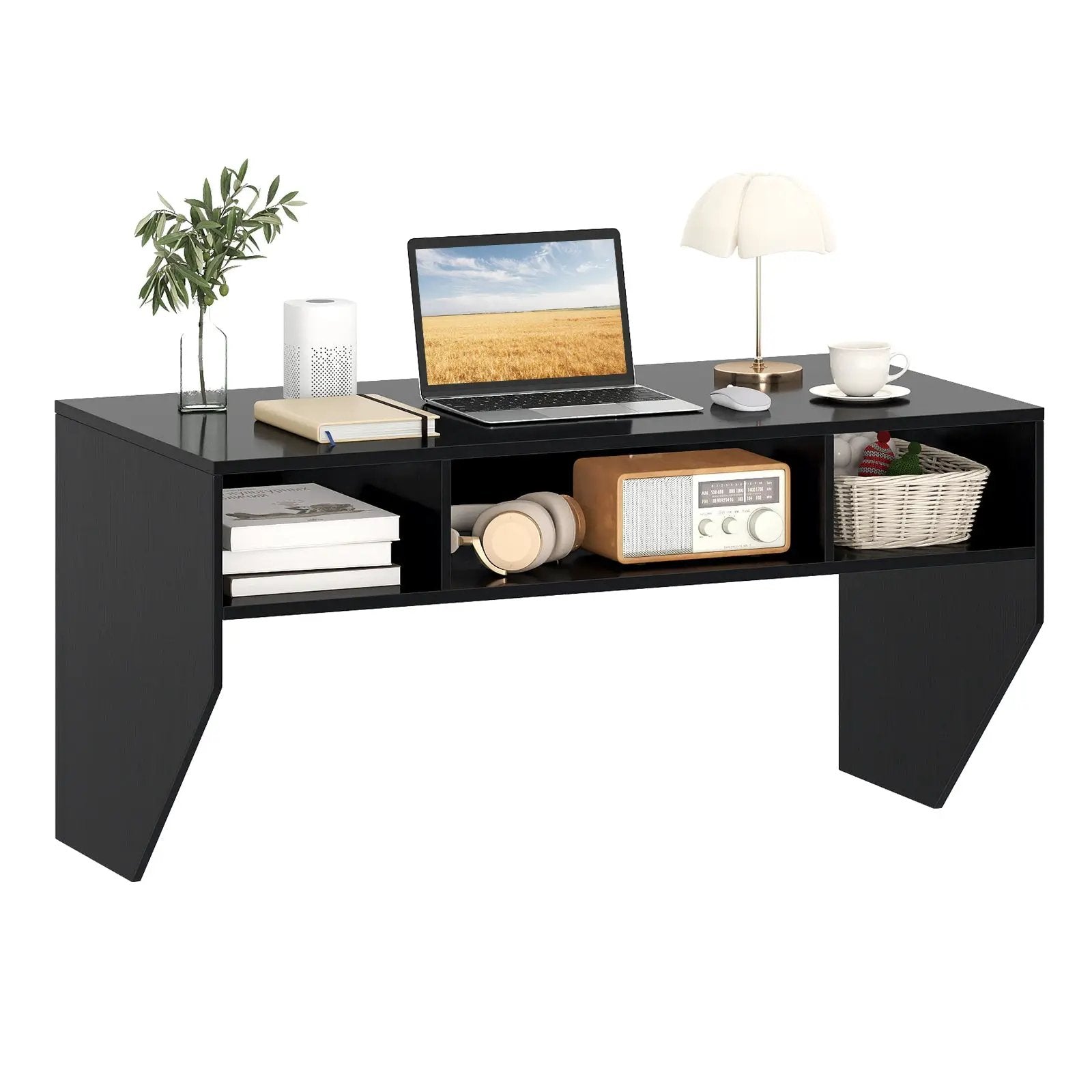 Wall-Mounted Computer Desk Floating Laptop Desk with 3 Storage Compartments by DirectDeals