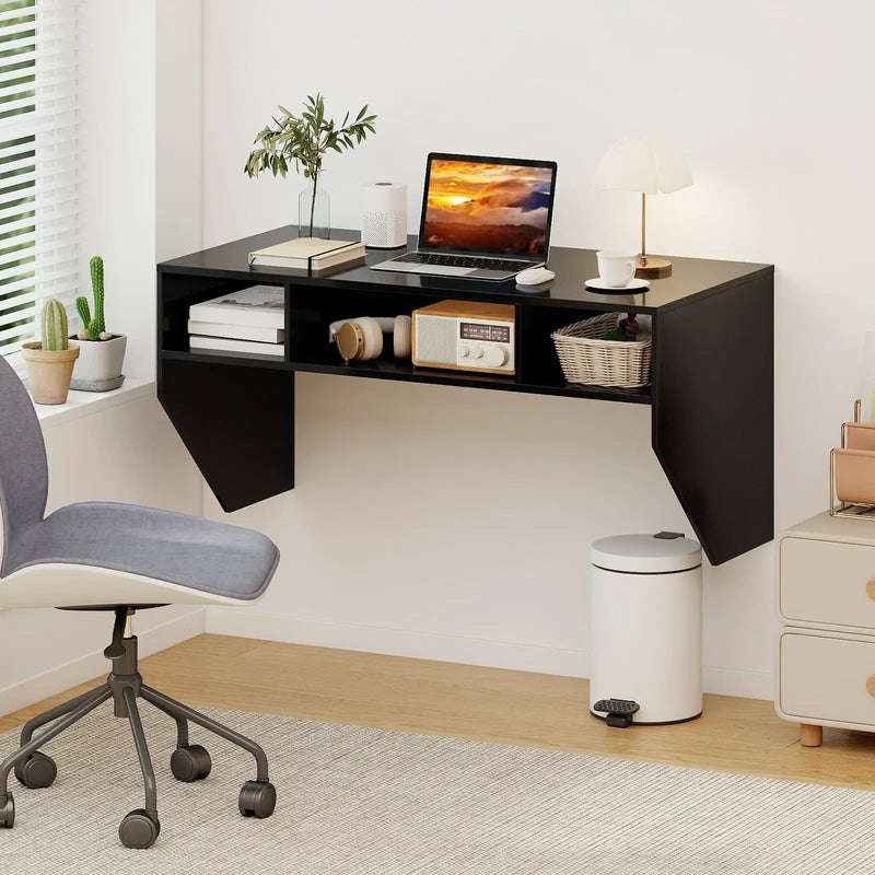 Wall-Mounted Computer Desk Floating Laptop Desk with 3 Storage Compartments by DirectDeals
