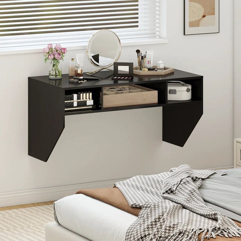 Wall-Mounted Computer Desk Floating Laptop Desk with 3 Storage Compartments by DirectDeals