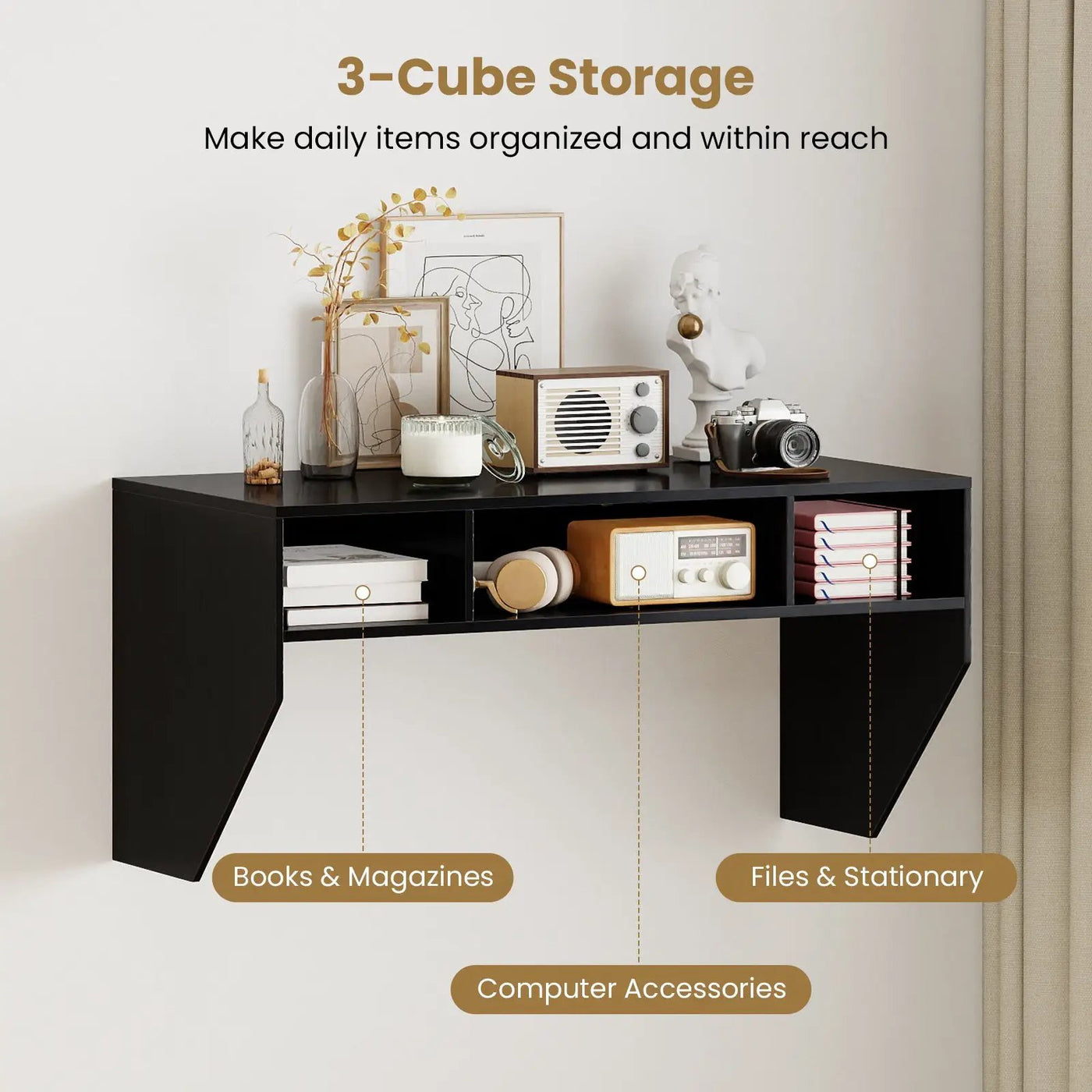 Wall-Mounted Computer Desk Floating Laptop Desk with 3 Storage Compartments by DirectDeals