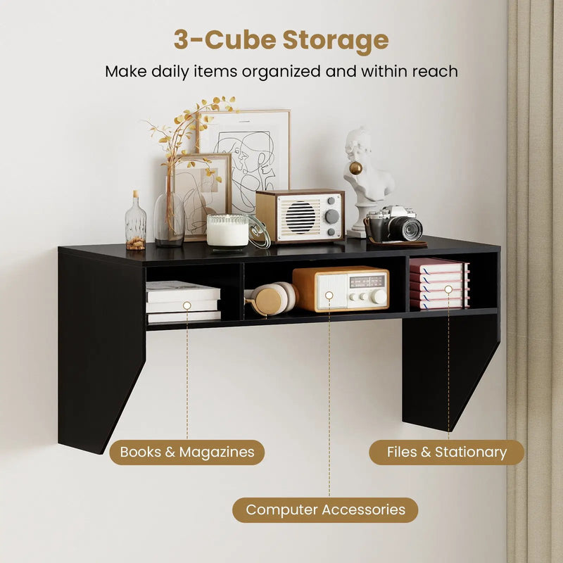 Wall-Mounted Computer Desk Floating Laptop Desk with 3 Storage Compartments by DirectDeals
