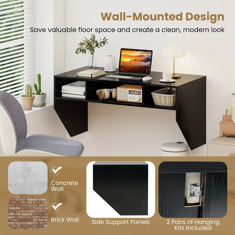 Wall-Mounted Computer Desk Floating Laptop Desk with 3 Storage Compartments by DirectDeals