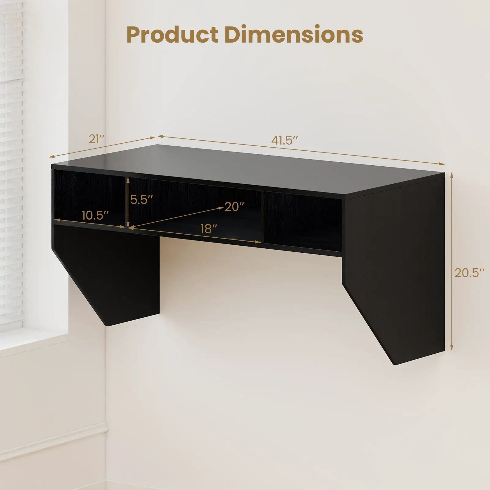 Wall-Mounted Computer Desk Floating Laptop Desk with 3 Storage Compartments by DirectDeals