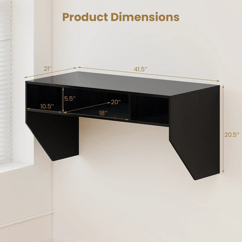 Wall-Mounted Computer Desk Floating Laptop Desk with 3 Storage Compartments by DirectDeals