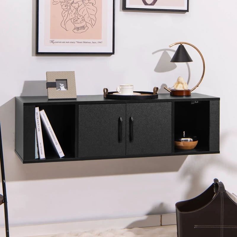 Wall Mounted Floating 2 Door Desk Hutch Storage Shelves by DirectDeals