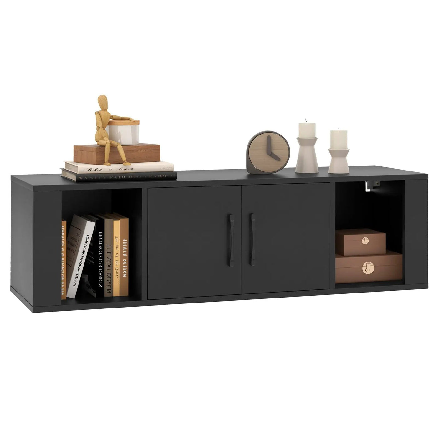 Wall Mounted Floating 2 Door Desk Hutch Storage Shelves by DirectDeals